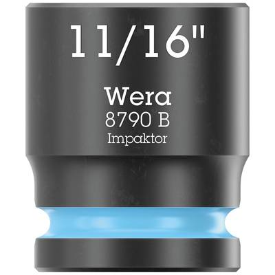 Nasadni ključ Wera, tip 8790 B Impaktor, veličina 11/16 inča, s crnom završnom obradom i plavim prstenom na donjem kraju.