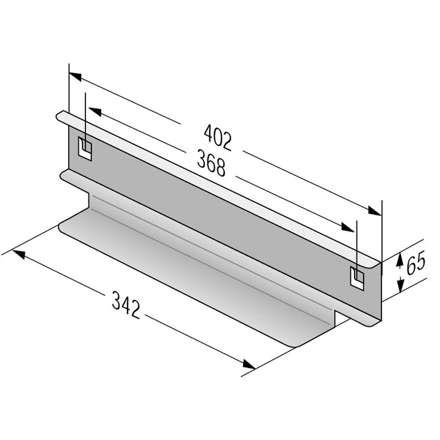 Tehnički nacrt metalnog profila s dimenzijama: širina 402 mm, unutarnja širina 368 mm; visina 65 mm; bazna širina 342 mm.