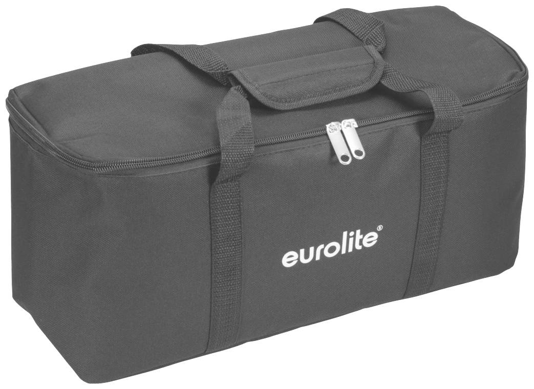 Crna torba za nošenje s natpisom 'eurolite', dvije ručke za nošenje i patent-zatvarač. Izrađena od plastičnog materijala, pravokutnog oblika.
