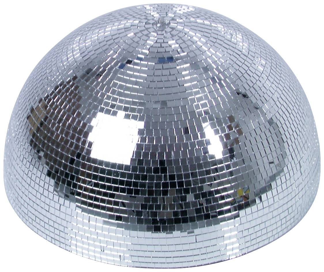 Polusferna disco kugla sa sjajnom, reflektirajućom površinom koja odbija svjetlosne efekte.