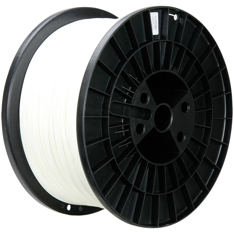 Velika crna špula s bijelim filamentom za 3D printer.