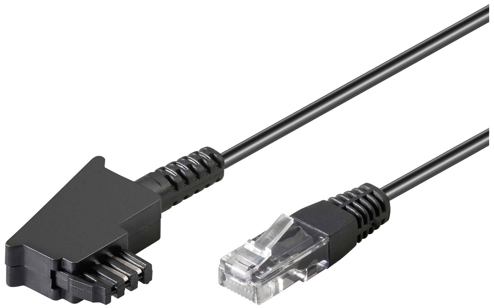 Ethernet kabel s crnim pravokutnim adapterom i prozirnim RJ-45 utikačem.