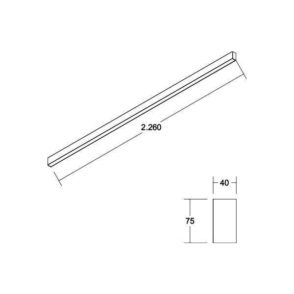 Tehnički nacrt šipke dimenzija 2.260 x 75 x 40 mm.