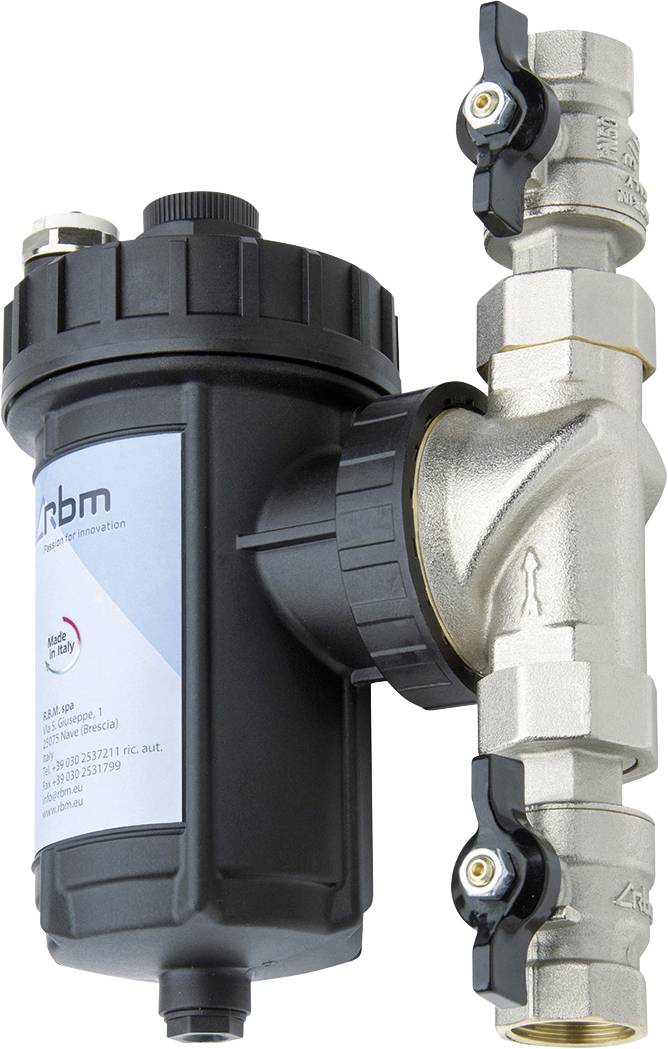 Crna industrijska kućica za filtriranje vode spojena na okomite metalne cijevи za vodu sa ventilima za zatvaranje.