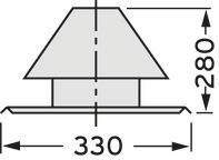 Tehnički nacrt pravokutnog dijela širine 330 mm i visine 280 mm, koji se gore suzuje u obliku piramide.