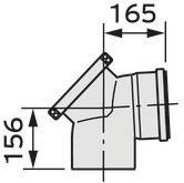 Tehnički crtež luka cijevi. Prikazuje mjere: 156 mm vertikalno, 165 mm horizontalno. Spojni prirubnice vidljive.
