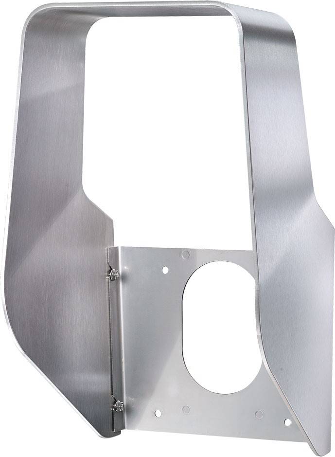 Metalna zaštitna poklopac srebrne boje, pogodan za strojeve ili uređaje, pruža zaštitu i stabilnost. Elegantan, funkcionalan dizajn.
