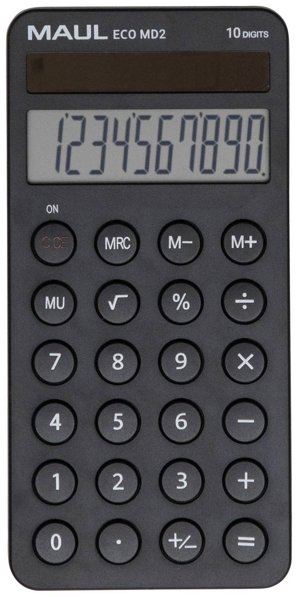 Maul ECO MD 2  džepni kalkulator crna Zaslon (broj mjesta): 10 solarno napajanje (Š x V x D) 72 x 147 x 13 mm