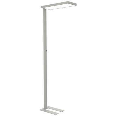 Stojeća siva LED lampa s pravokutnom svjetlosnom glavom na vitkom postolju, pogodna za moderan uredski ili stambeni prostor.