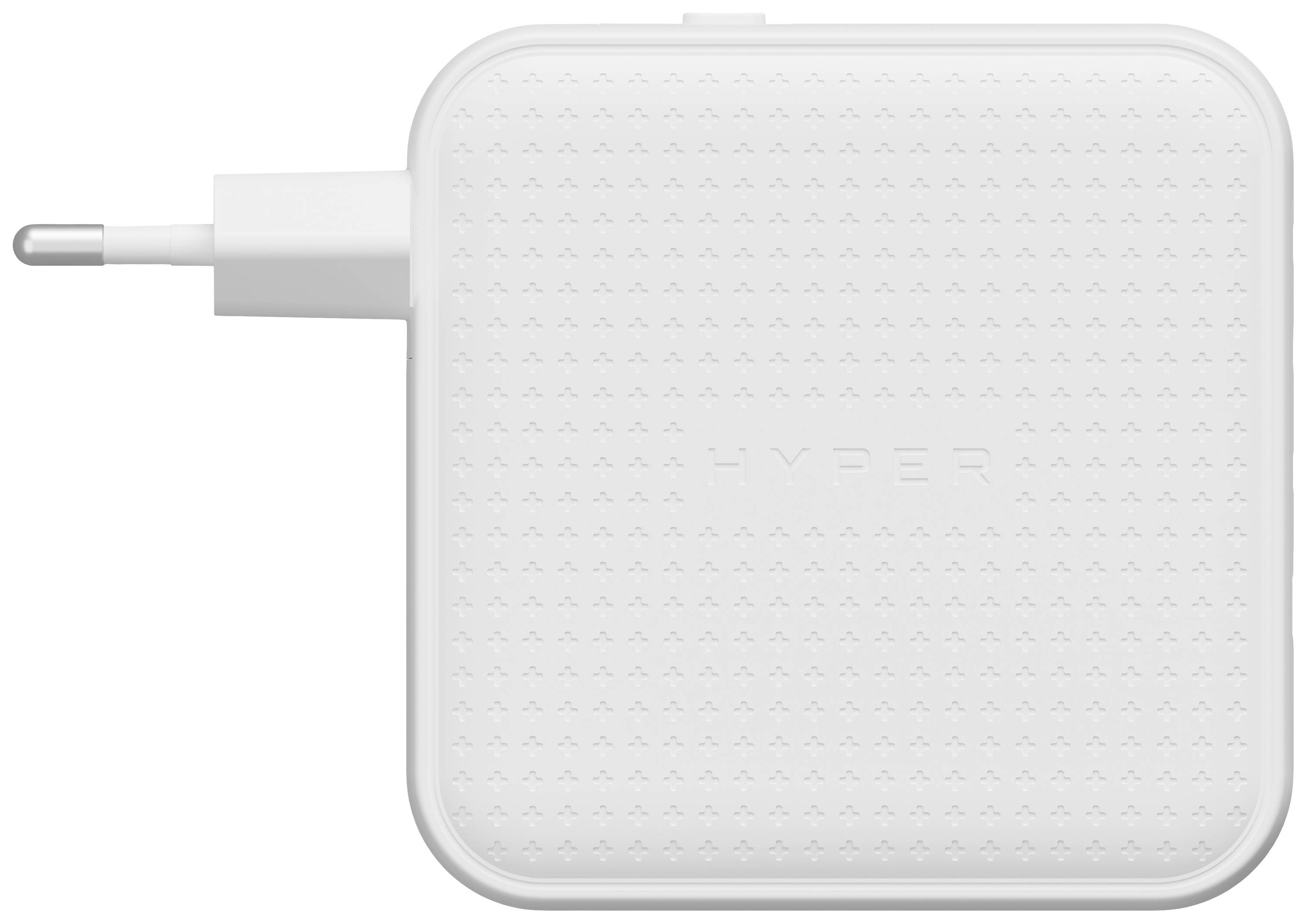 Bijeli, kvadratni USB-C punjač s EU utikačem i natpisom 'Hyper'.