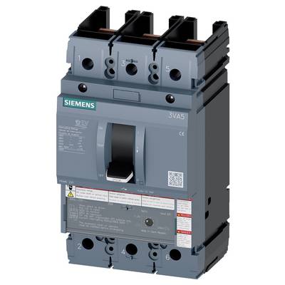 Trostruki prekidač snage tvrtke Siemens, tip 3VA5, u sivom kućištu, s prekidačem i različitim priključcima.