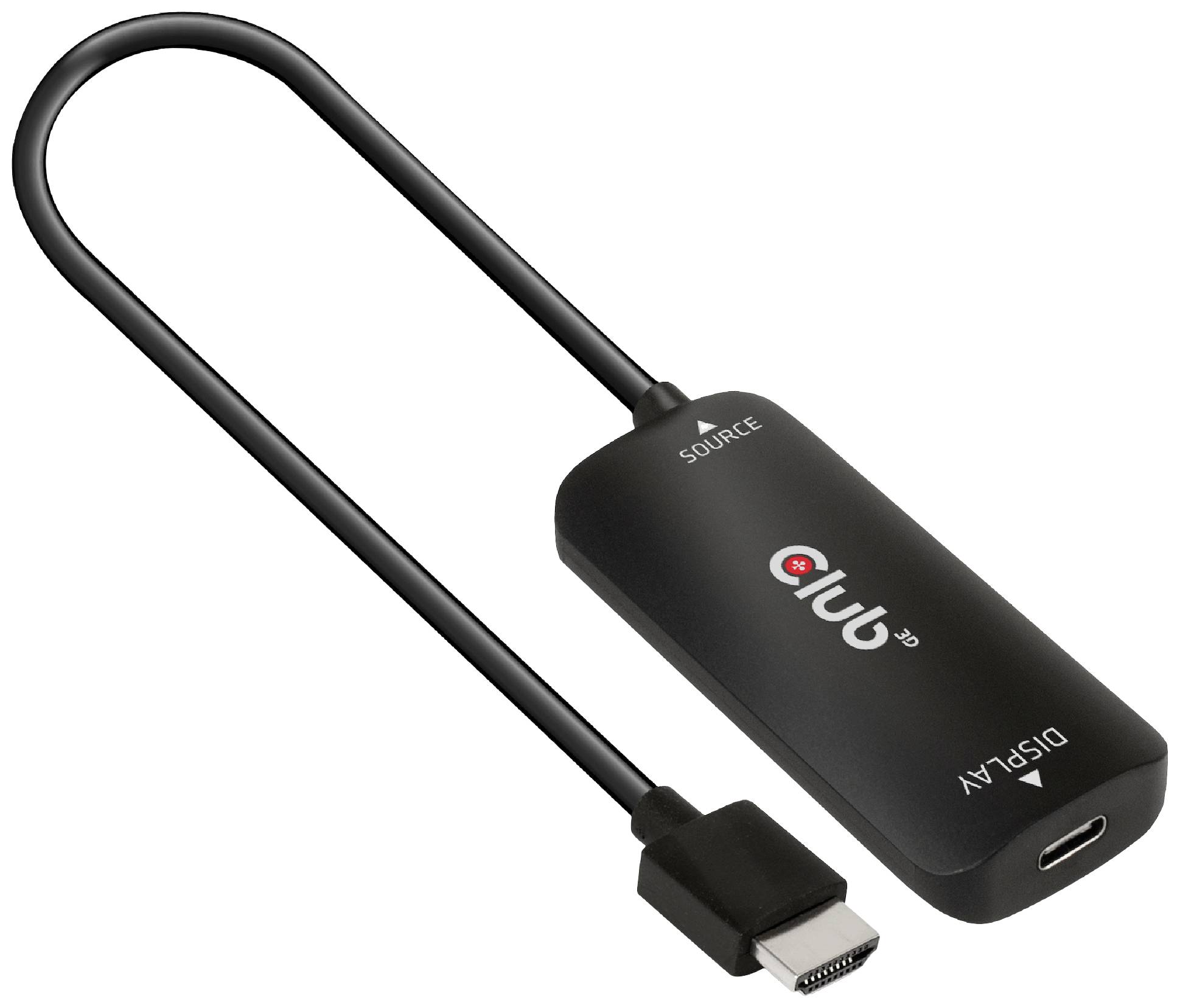 Crni HDMI adapter kabel s označenim priključcima: 'Izvor' i 'Zaslon'. Omogućava povezivanje uređaja.