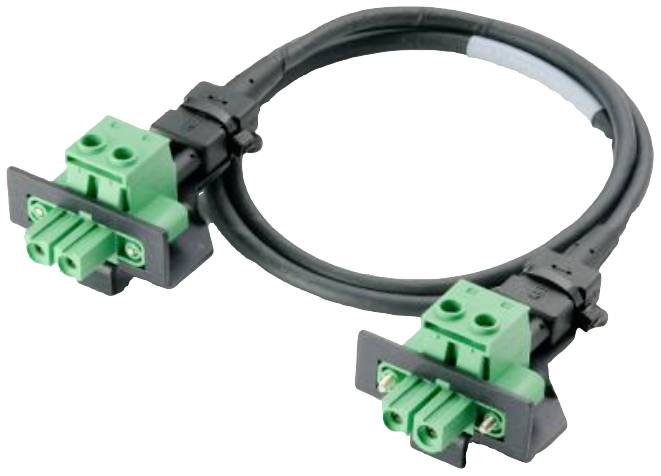 Crni kabel sa zelenim konektorima na oba kraja, pogodan za povezivanje elektroničkih uređaja.
