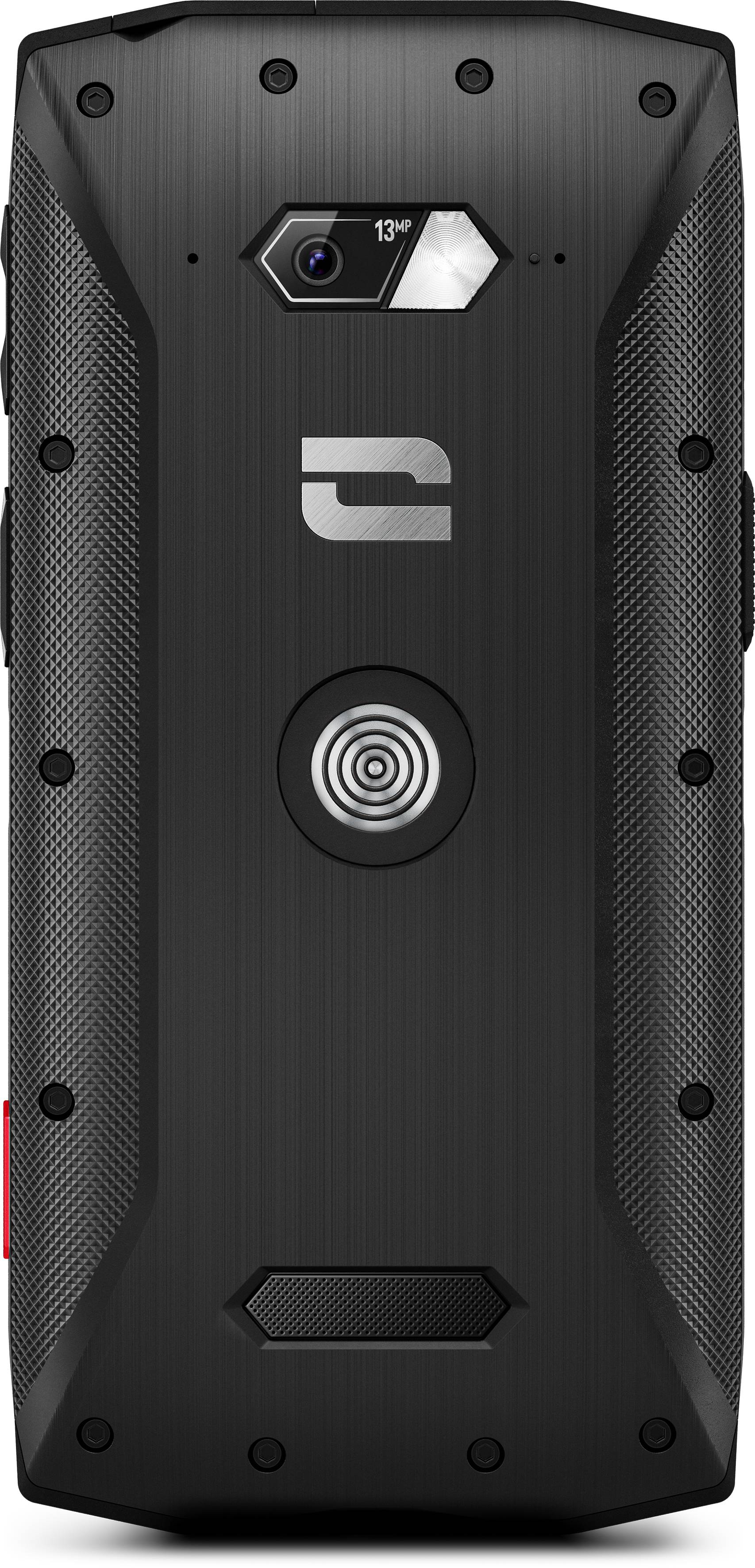 Robustan pametni telefon s metalnim kućištem, kamerom od 13 MP i logotipom marke na stražnjoj strani. Razvijen za aktivnosti na otvorenom.