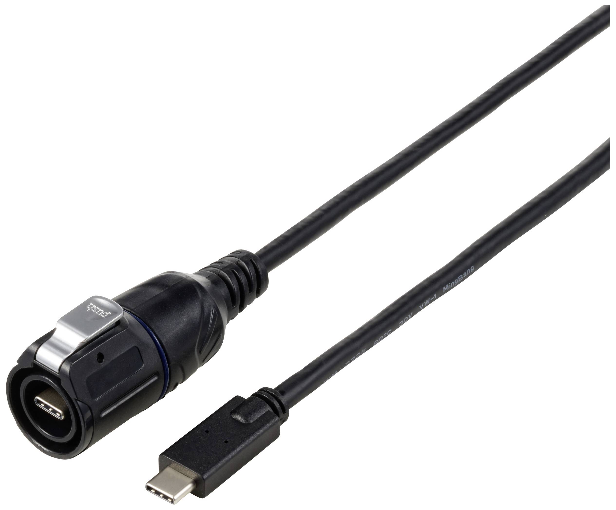 Na slici se nalazi crni USB-C na okrugli utikač kabel. Pogodan je za spajanje uređaja na kompatibilni izvor napajanja.