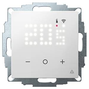 Pametni termostat s LED zaslonom prikazuje 20,5 stupnjeva. Tipke za povećanje i smanjenje temperature. WLAN simbol u gornjem desnom kutu.