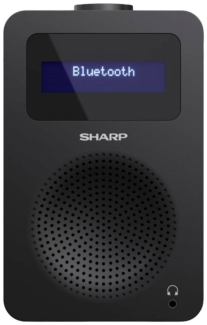 Crni prijenosni zvučnik s zaslonom na kojem piše 'Bluetooth'. Na dnu se nalazi rešetka zvučnika s priključkom za slušalice.