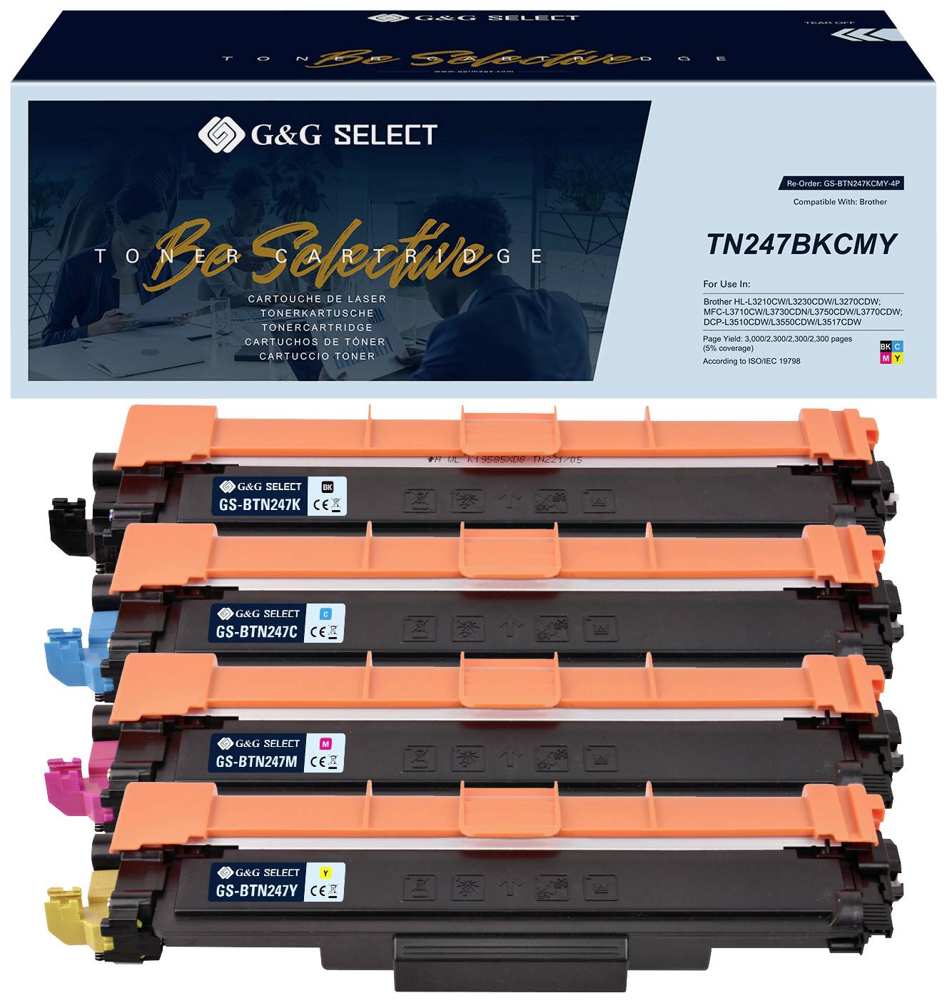 G&G Toner vervangt Brother TN-247CMYK Compatibel Combipack Zwart, Cyaan, Magenta, Geel TN-247BK/TN-247C/TN-247M/TN-247Y GS-B247-4P