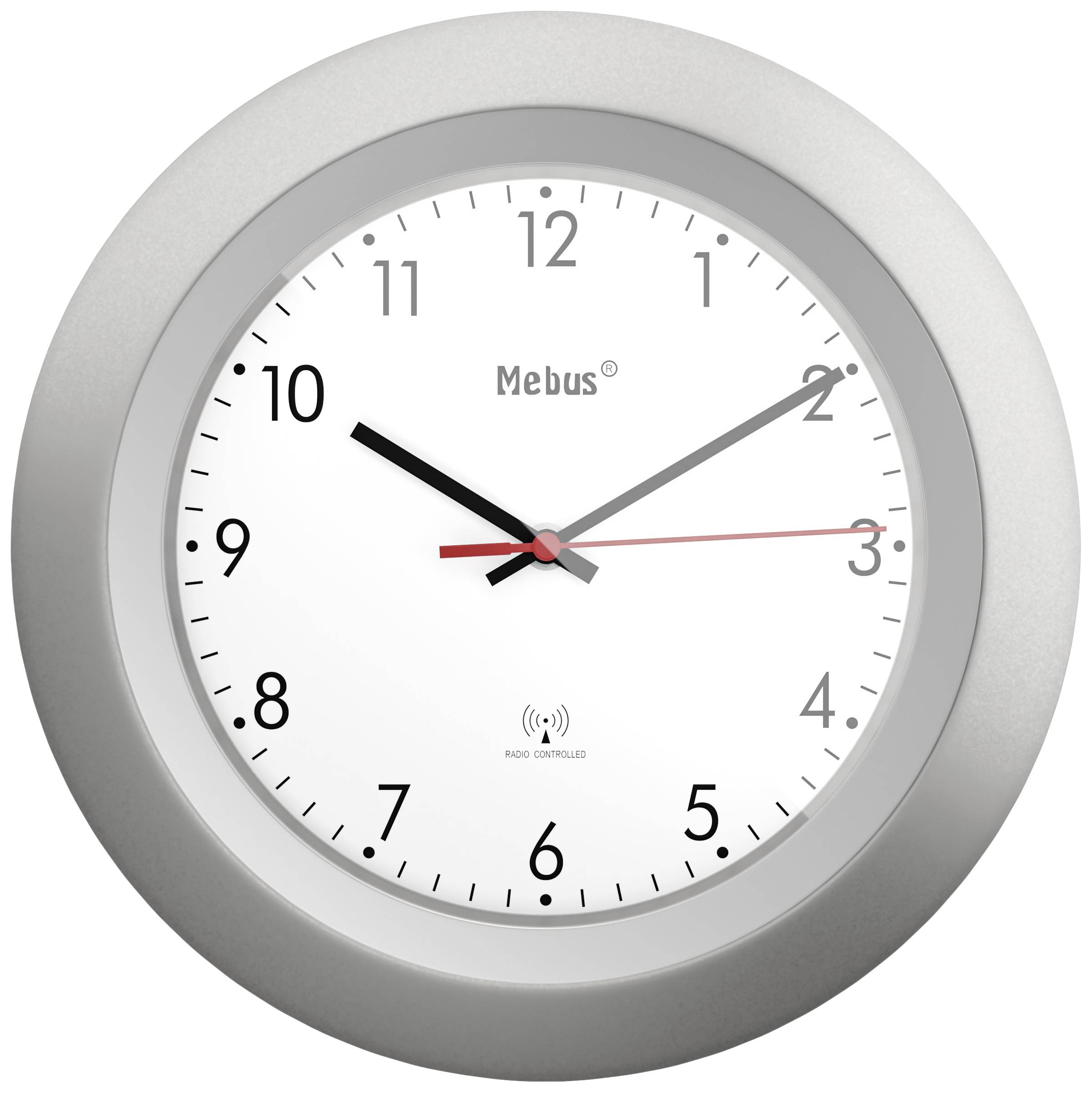 Analogni zidni sat s bijelim brojčanikom, crnim kazaljkama za sate i minute te crvenom sekundnom kazaljkom pokazuje 15:10.