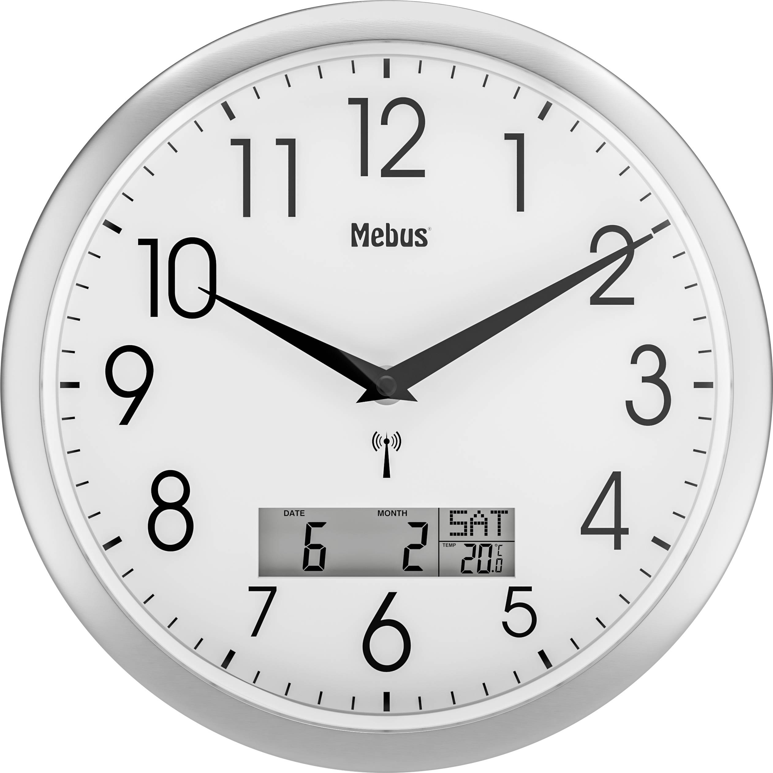 Mebus 19422 Wandklok Zendergestuurd 30 cm x 30 mm Zilver