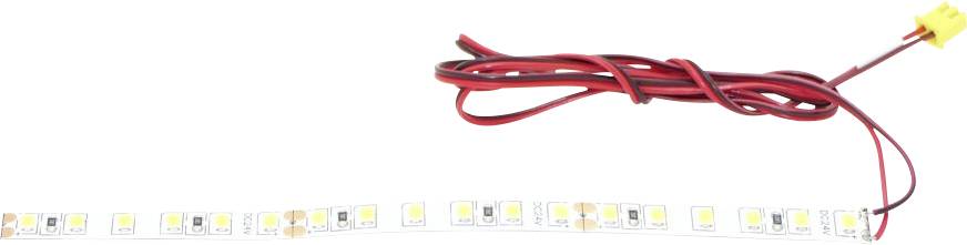 LED traka sa žutim LED dijodama i pričvršćenim crvenim i crnim kabelima s žutim utikačem.