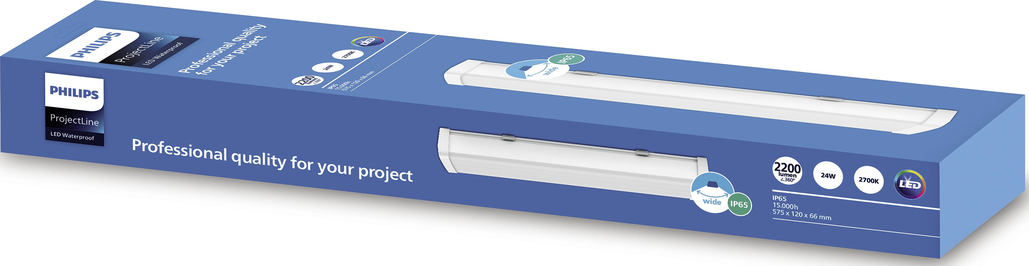 Ambalaža Philips LED cijevi prikazuje proizvod s napomenom 'Profesionalni kvalitet za vaš projekt' i tehničkim simbolima.