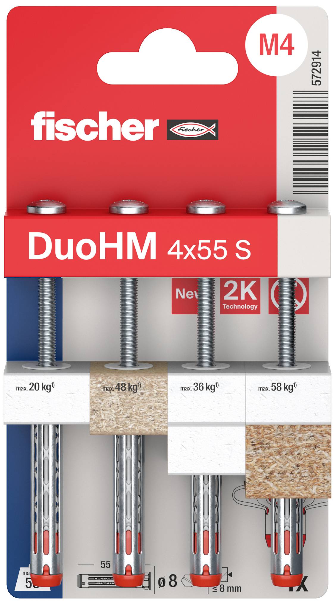 Fischer 572914 DuoHM 4x55 S PH TX tipla za šuplje zidove 55 mm 4 St.