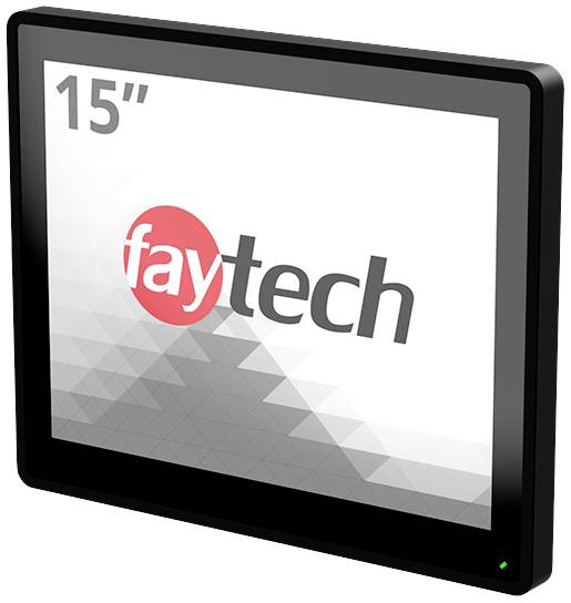 15-inčni monitor s logotipom 'faytech', crnim okvirom i zelenom LED lampom za napajanje u donjem desnom kutu.