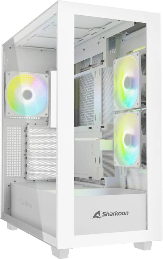 Sharkoon Rebel C60 RGB White Midi-tower PC-behuizing Wit 2 voorgeïnstalleerde ventilators, 1 voorgeïnstalleerde ventilator, Stoffilter, Zijvenster