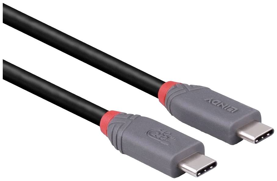 Dva USB-C kabela sa sivim utičnicama i crvenim prstenovima za prijenos podataka i punjenje uređaja.