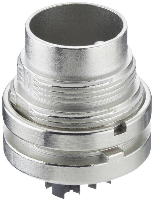 Metalni cilindrični priključak s nekoliko utora i istaknutim rubom.