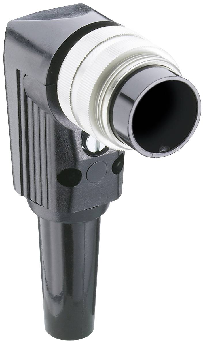 Crni, stožasti metalni adapter s nazubljenom ručkom i srebrnim navojem.