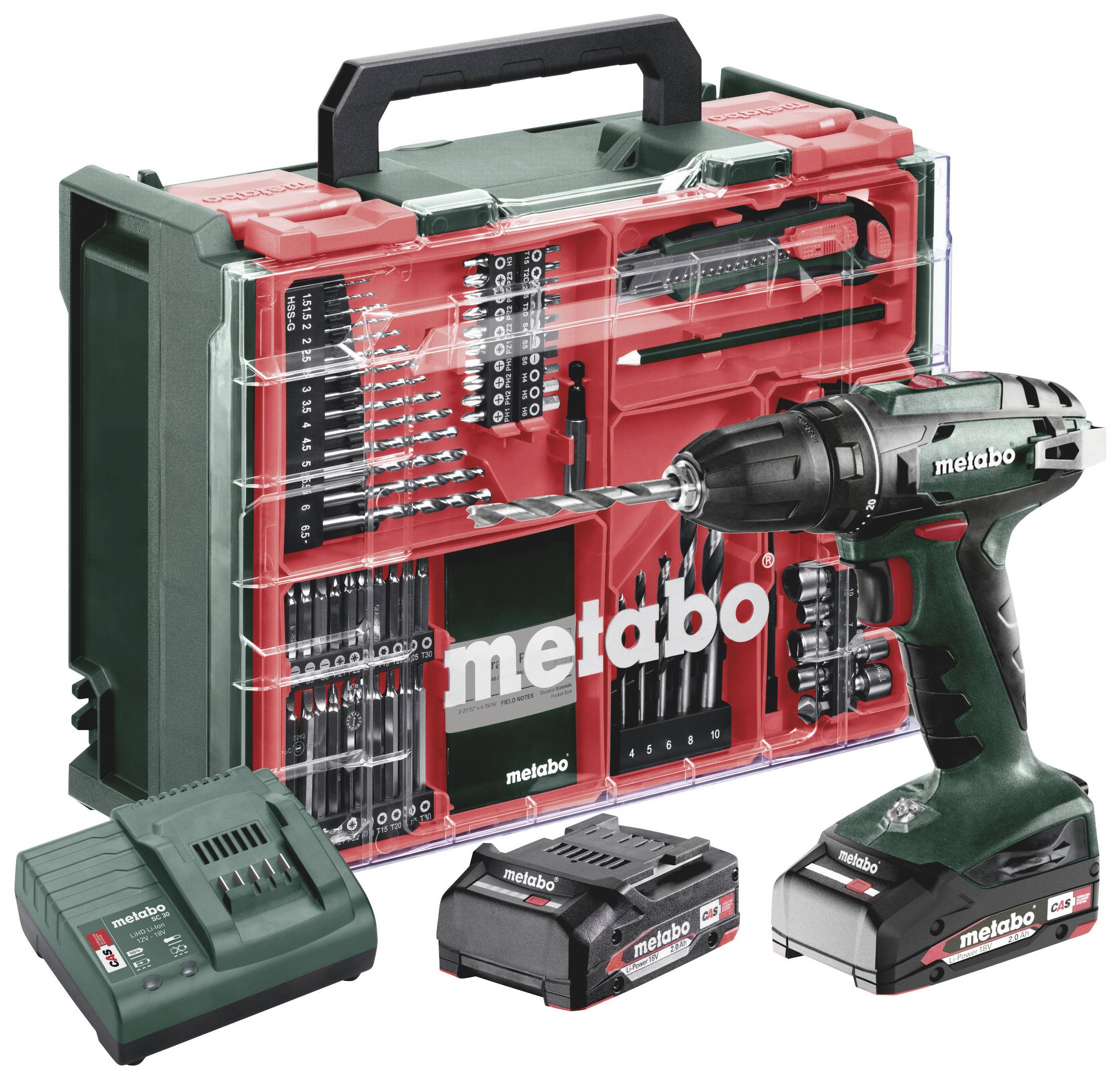 Metabo BS 18 Set 602207710 Borrskruvdragare batteri 18 V 2 Ah Li-Ion inkl. 2x batterier, borstfri, inkl. v&auml;ska, inkl. laddare, inkl. Tillbeh&ouml;r