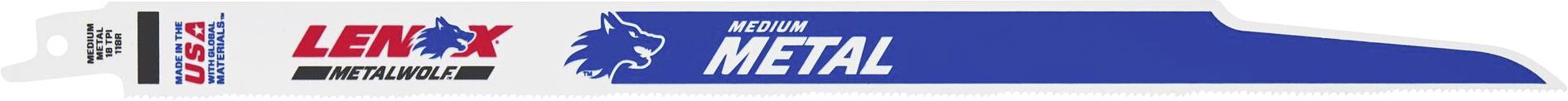 Lenox list za pilu pogodan za obradu metala, sa stiliziranom logotipom lavljeg glave u plavoj i bijeloj boji.