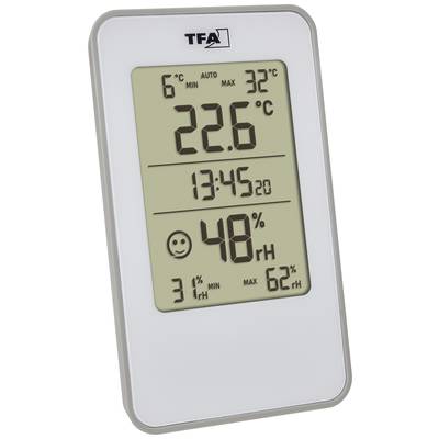 Digitalni termometar pokazuje 22,6°C sobne temperature, 48% vlažnosti zraka, vrijeme 13:45. Smiley označava ugodne uvjete. Maksimalne/minimalne vrijednosti: 32°C/6°C, 62%/31% RH.