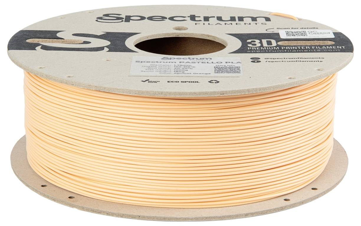 Kalem s bež 3D pisačkim filamentom tvrtke Spectrum Filaments. Na naljepnici piše 'Spectrum Filaments Premium PLA'.