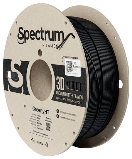 Spectrum Filaments 80699 GreenyHT Filament PLA kunststof Hittebestendig, Hoge stijfheid, Mat 1.75 mm 1000 g Traffic Black, Zwart 1 stuk(s)