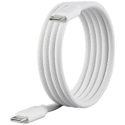Bijeli, isprepleteni USB-C kabel u obliku petlje, spreman za priključivanje na elektroničke uređaje.