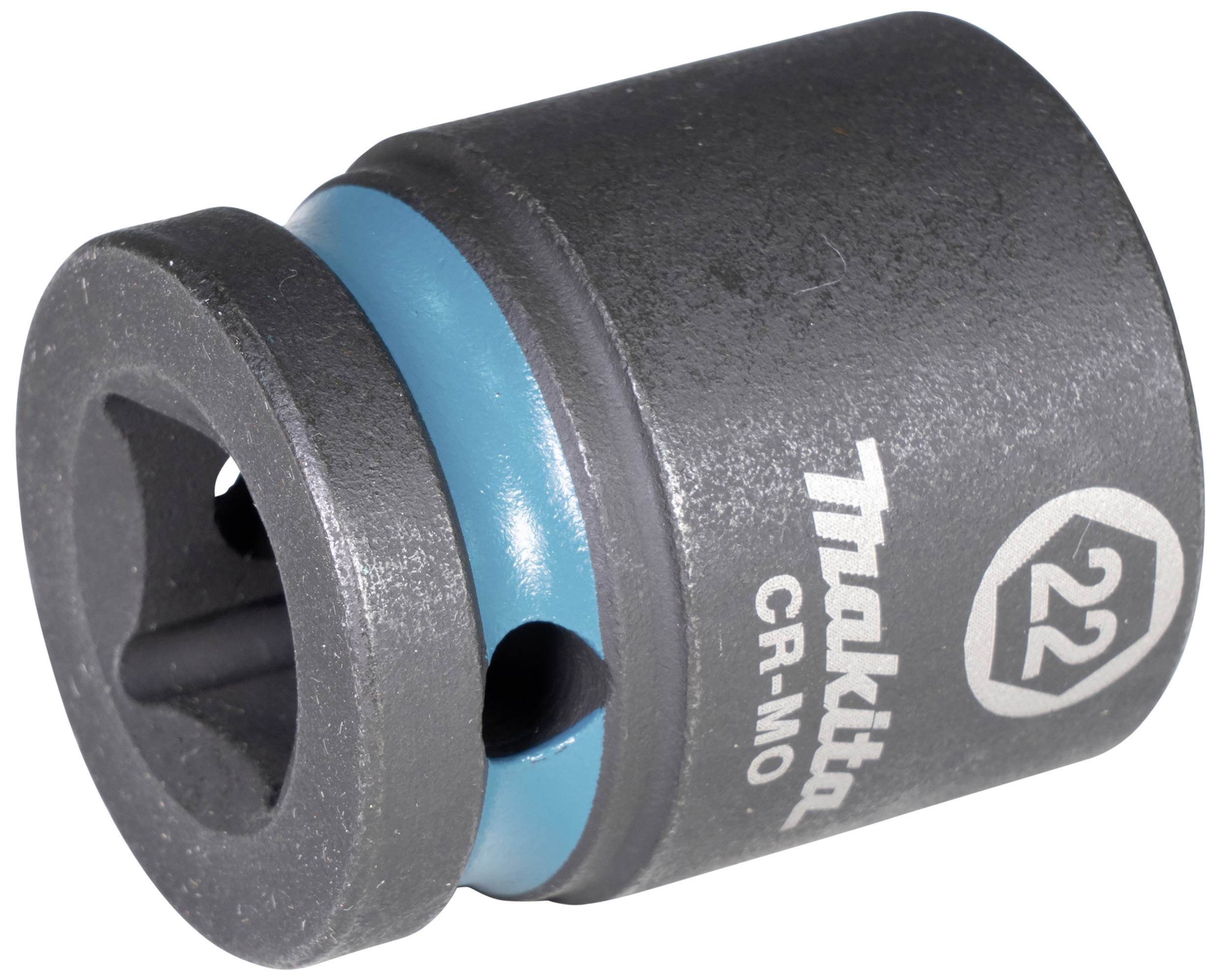 Makita nasadni ključ s plavom oznakom, veličina 22, izrađen od CR-MO čelika, pogodan za mehaničke primjene.