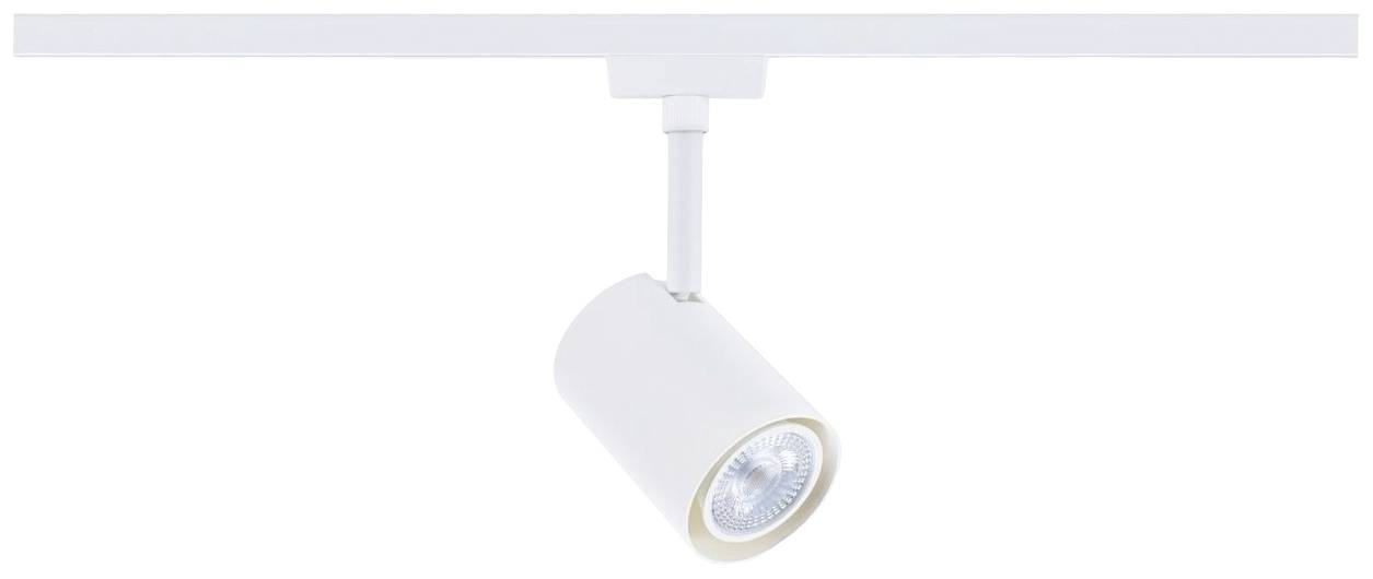 Bijeli stropni reflektor na šini, postavljen tako da osvjetljava prostor. Služi za usmjereno osvjetljenje.