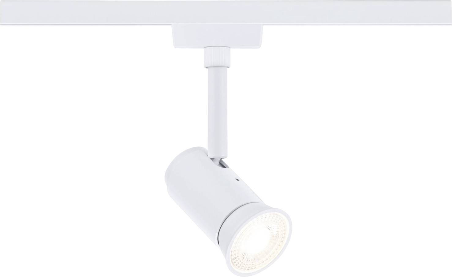 Bijeli LED-reflektor pričvršćen na stropnoj letvi, osvjetljava prema dolje. Pogodan je za ciljano osvjetljenje unutarnjih prostora.