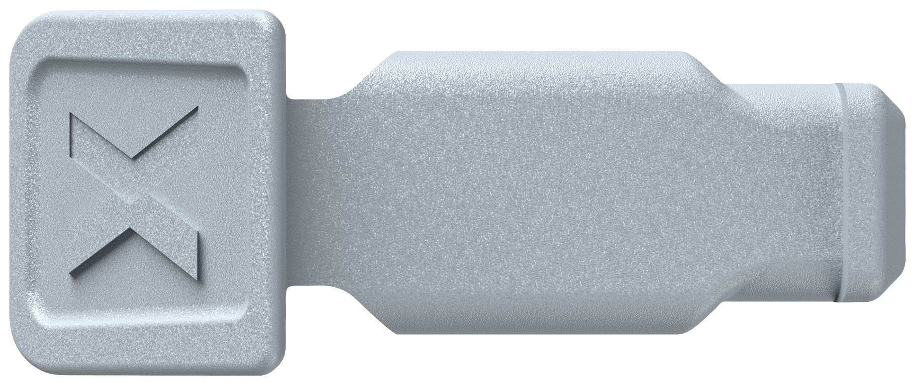 Srebreni USB stick sa simbolom X-a na prednjoj strani.