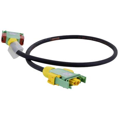Crni kabel sa zelenim i žutim konektorima na oba kraja, vjerojatno dio tehničke opreme ili automobilskog sustava.