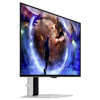 Jedna osoba stoji pred ogromnim, vatrenim zmajem u digitalnoj videoigri, dok je okružuje plavi krug svjetlosti.
