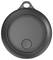 Crni, okrugli prtljažni privjesak s integriranim kukom za pričvršćivanje.