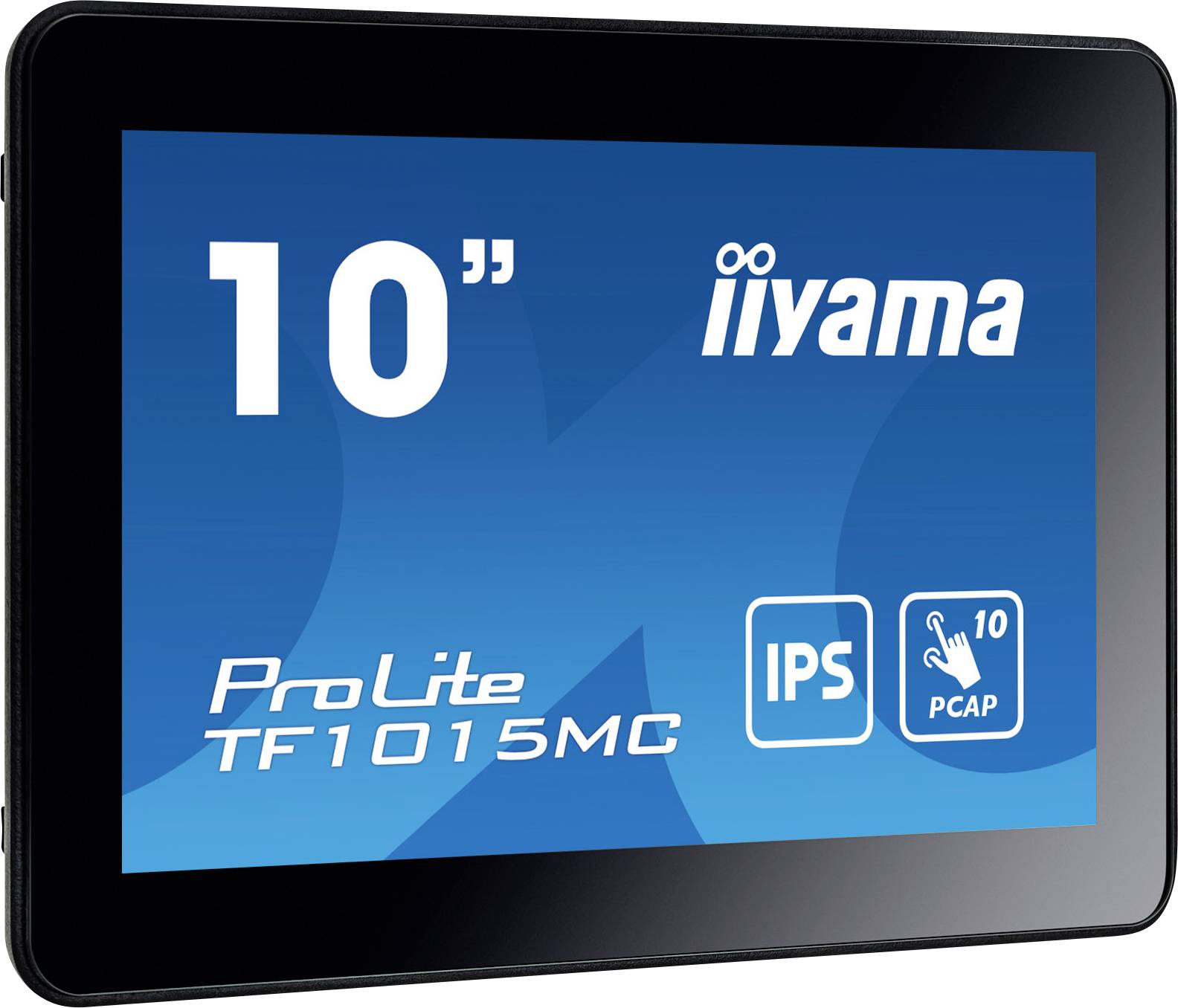 10" zaslon osjetljiv na dodir od Iiyame, model ProLite TF1015MC, s IPS zaslonom i 10-točkovanom PCAP tehnologijom, u crnoj boji.