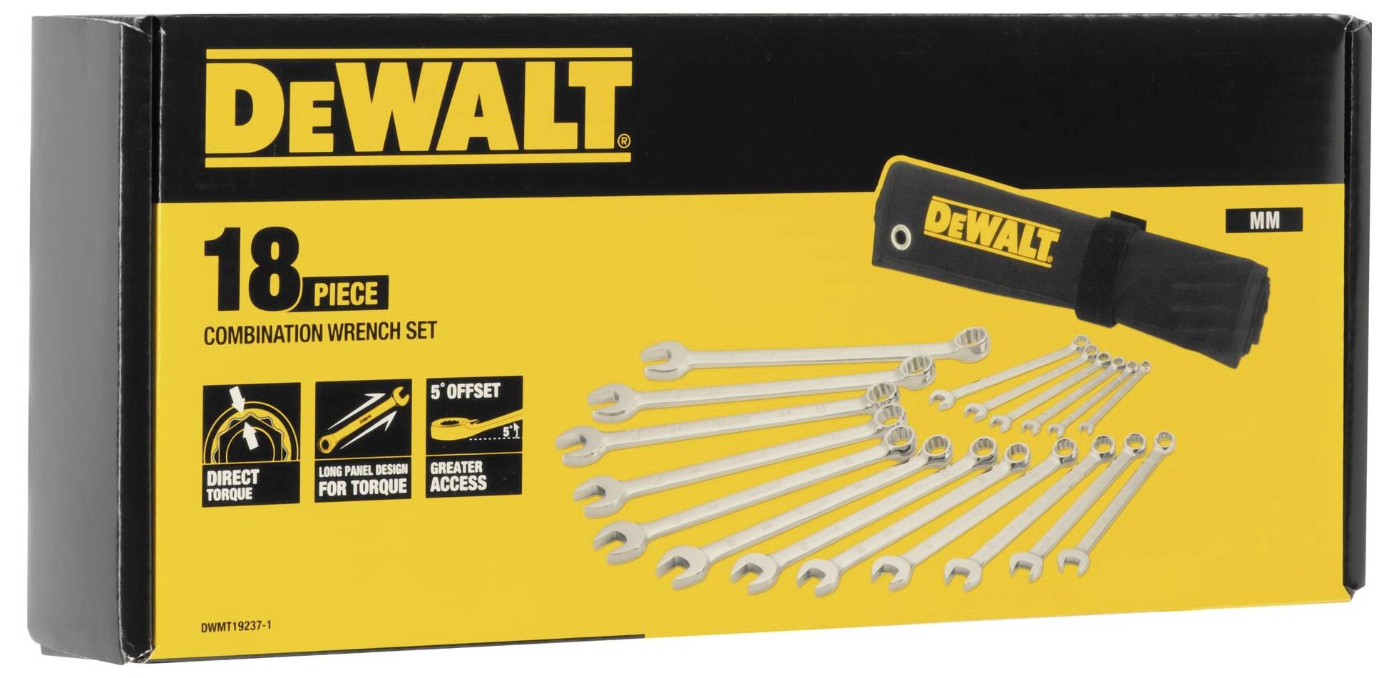 Dewalt 18-dijelni set kombiniranih ključeva u milimetarskim veličinama, idealan za izravni moment i bolji pristup.