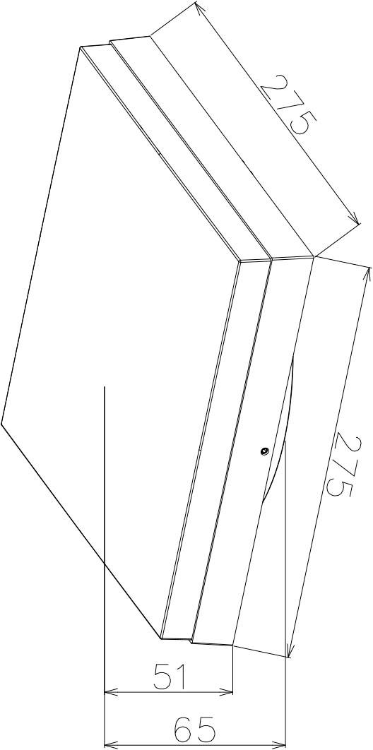 Tehnički nacrt kuta: dimenzije 275 x 275 mm, razmak od 65 mm, širina od 51 mm.