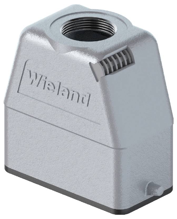 Sivi pravokutni utični adapter s navojnim otvorom gore, označen natpisom 'Wieland'.