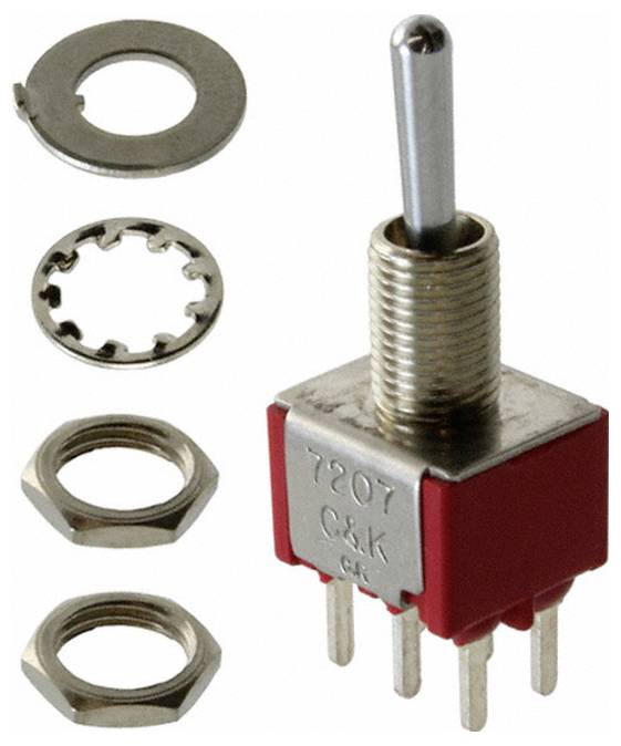 C & K Switches 7207SYCSE Toggle Switch 7000 Series 120 V/AC, 28 V/DC 5 A 2x aan/uit/(aan) 1 stuk(s) Bulk